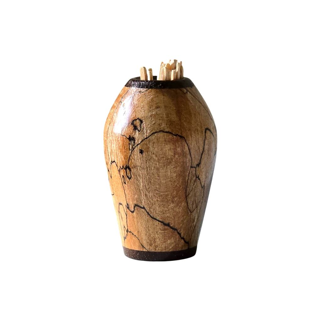 Handmade Toothpick Holder of Marquetry Pieced and Turned Wood